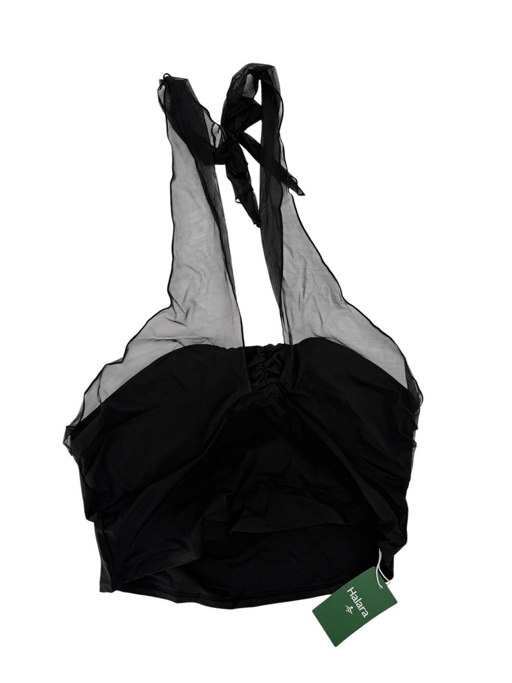 HALARA Crop Top Size XL NEW Black Mesh Halter Tie Strap